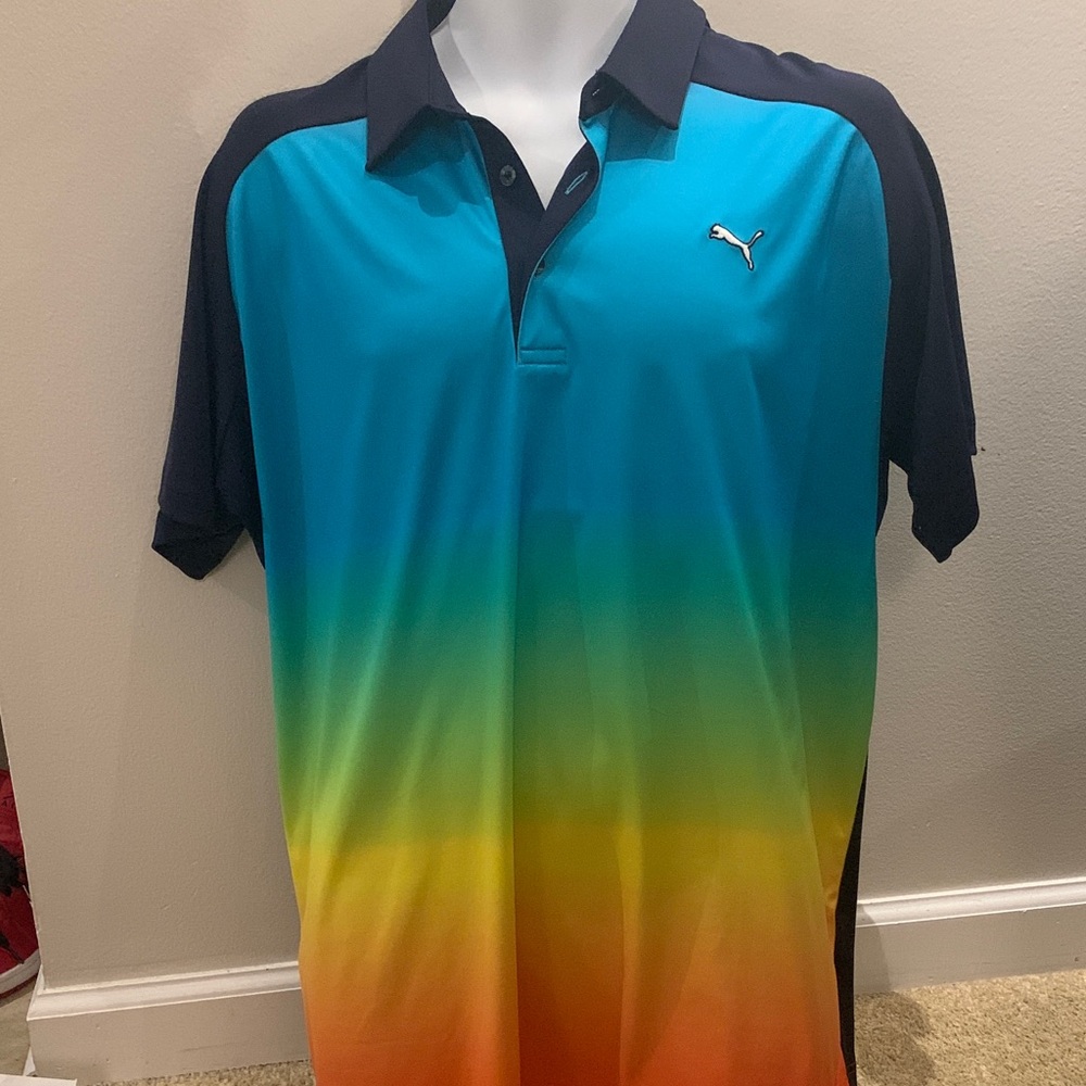 Puma Men's Gradient Polo - Teal, Green, Yellow, Orange